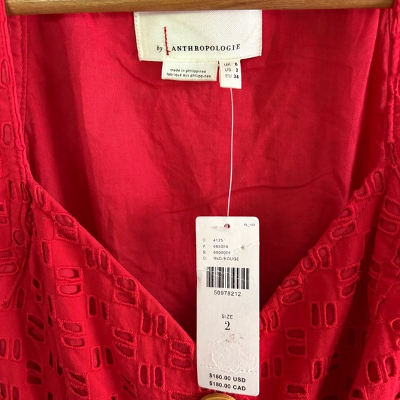 Anthropologie Red Eyelet Lace Button Up Romper Dress NWT 2 Crochet Shorts Y2K - Picture 9 of 12